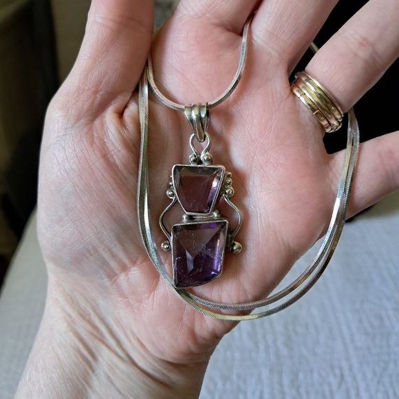 Artisan Sterling Silver Handmade Ametrine Pendant with Italian Sterling Necklace - Picture 4 of 14